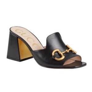 Gucci Women’s Horsbit Leather Heeled Slide Sandals